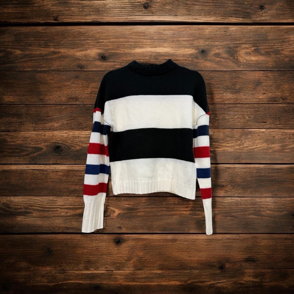 Brixton Black, White, Red & Blue Striped Crewneck Sweater
